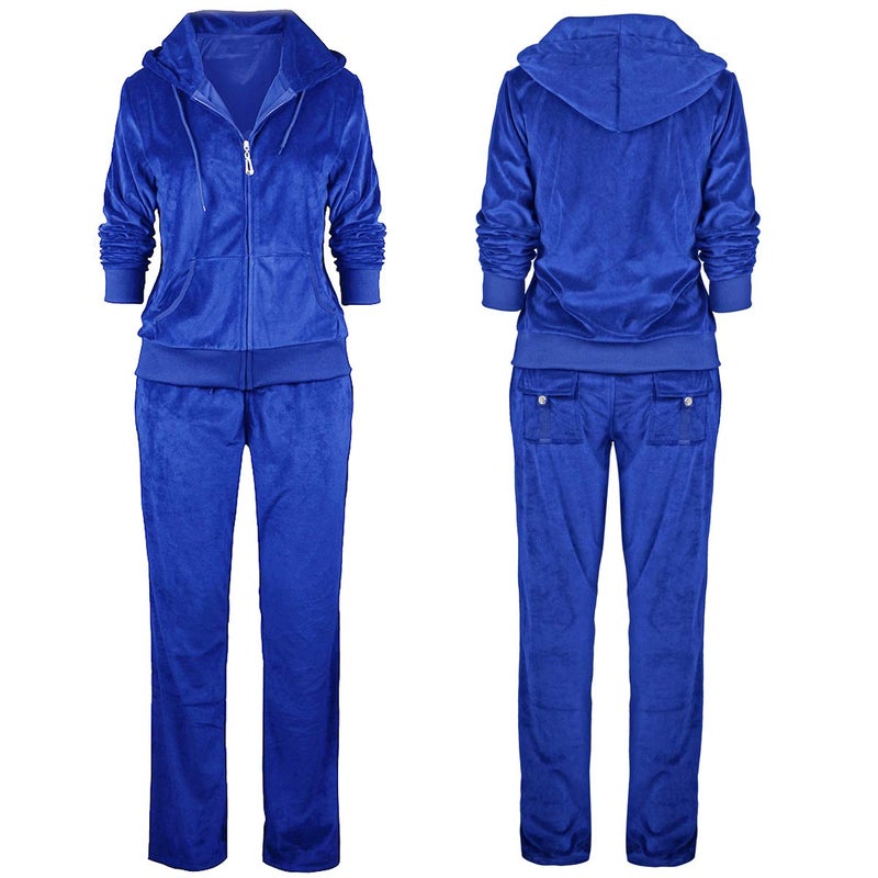 Facitisu Women's Solid Velour Outfits Sweatsuit Set Hoodie and Pants 2 Piece Sport Soft Velvet Suits Tracksuits X-Large Royal Blue - Image 4